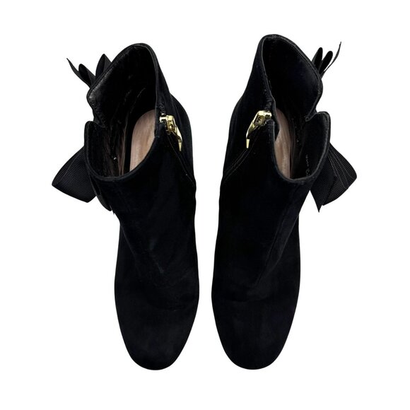 Kate Spade Langley Black Suede Leather Big Bow Round Toe Ankle Booties Women sz6 - Picture 3 of 13